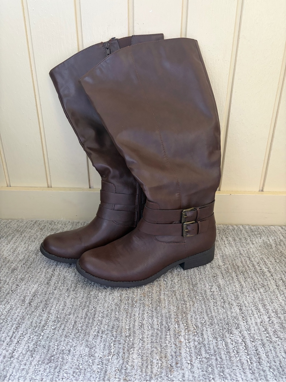 Women’s Tall Brown Boots with Buckle Detail
